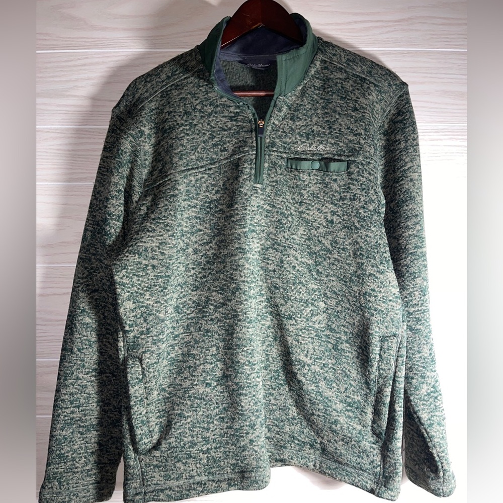 EDDIE BAUER 1/4 Zip Mock Neck Green Pullover Shirt Men's Size Medium